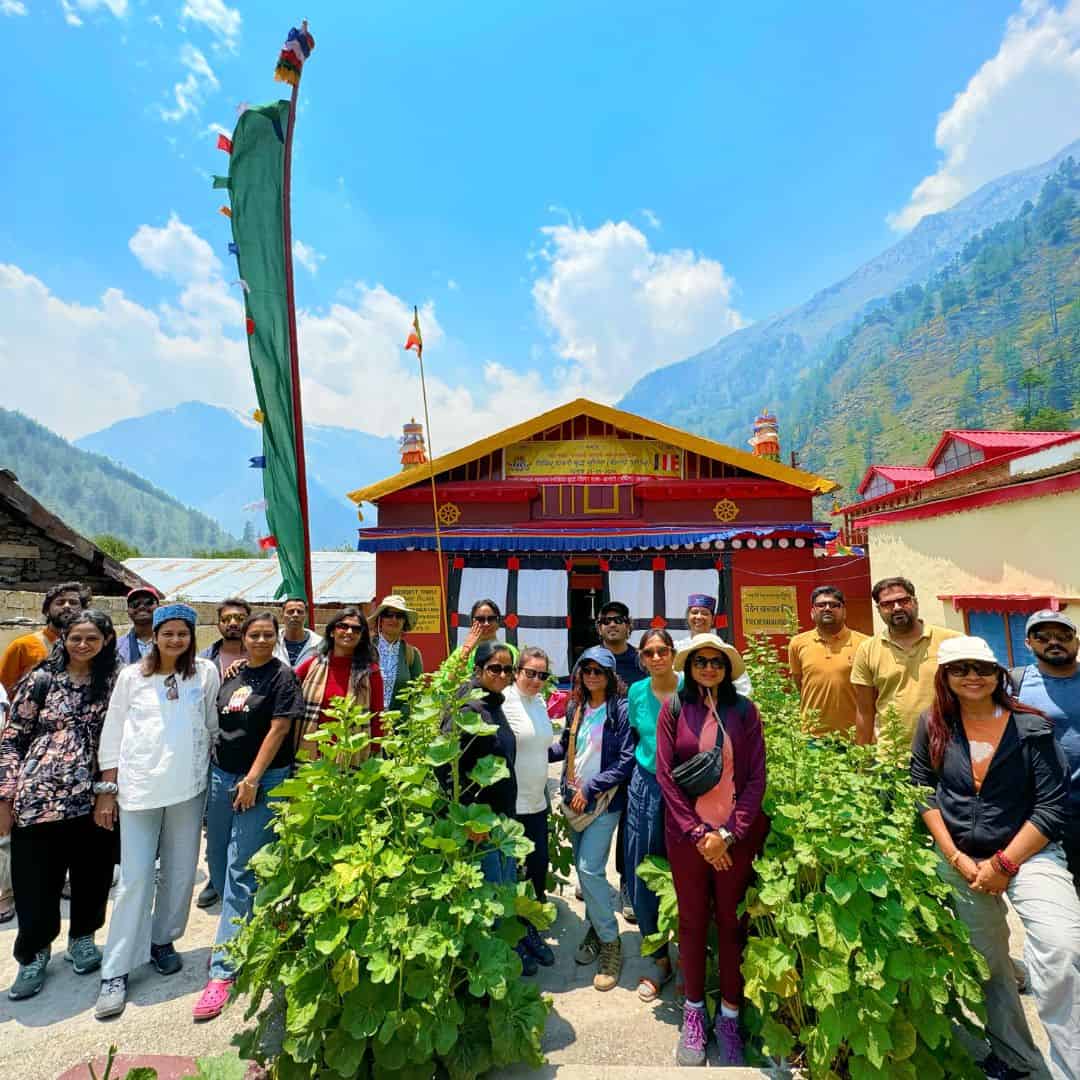 A Yoga Kiran retreat group outside a mountain monastery in the Himalaya